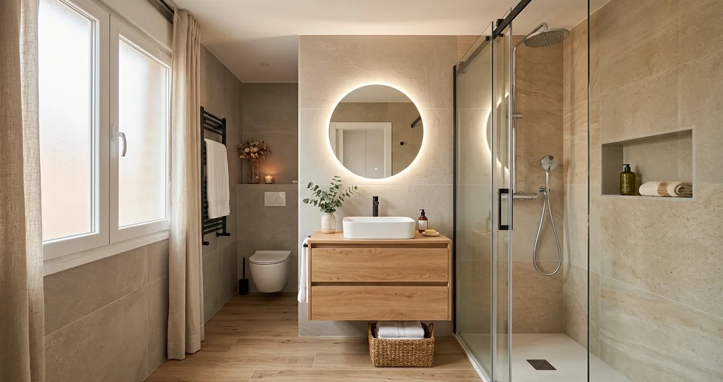 Cuánto cuesta reformar un baño - Baño moderno reformado en España con ducha y mueble suspendido