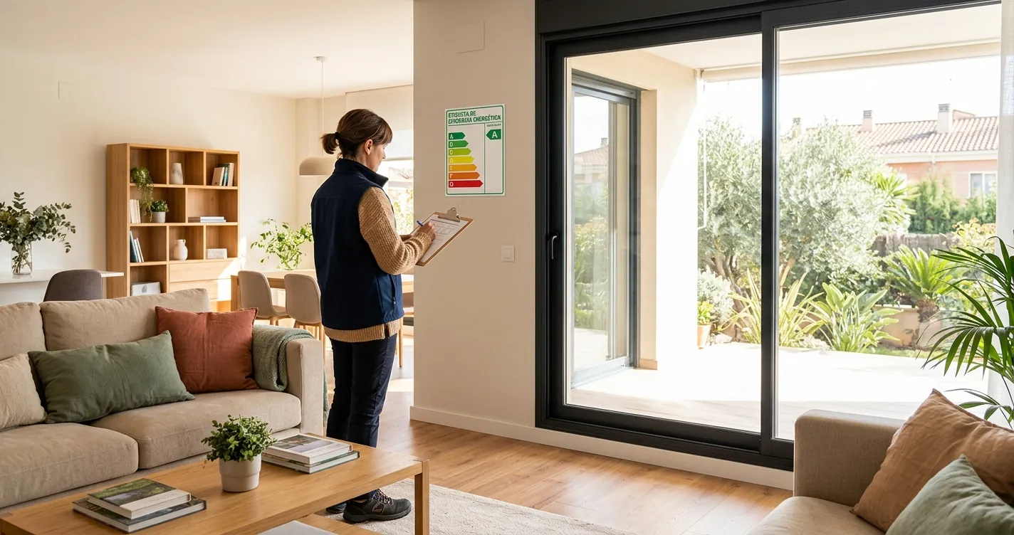 Cómo obtener el certificado energético de una vivienda - técnico evaluando la eficiencia energética de una casa en España