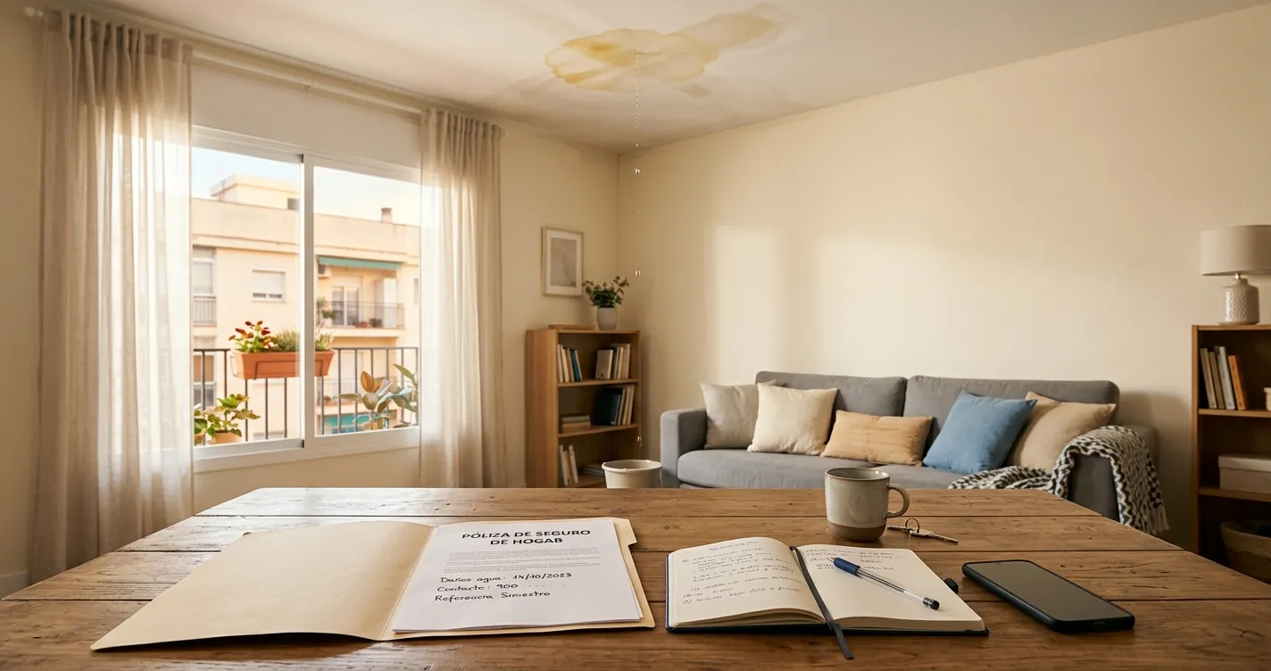 Mutua Madrileña hogar siniestros: vivienda con daño por agua y documentos de la póliza para dar el parte
